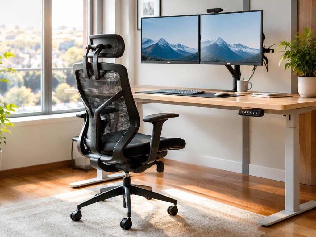 An ergonomic desk setup